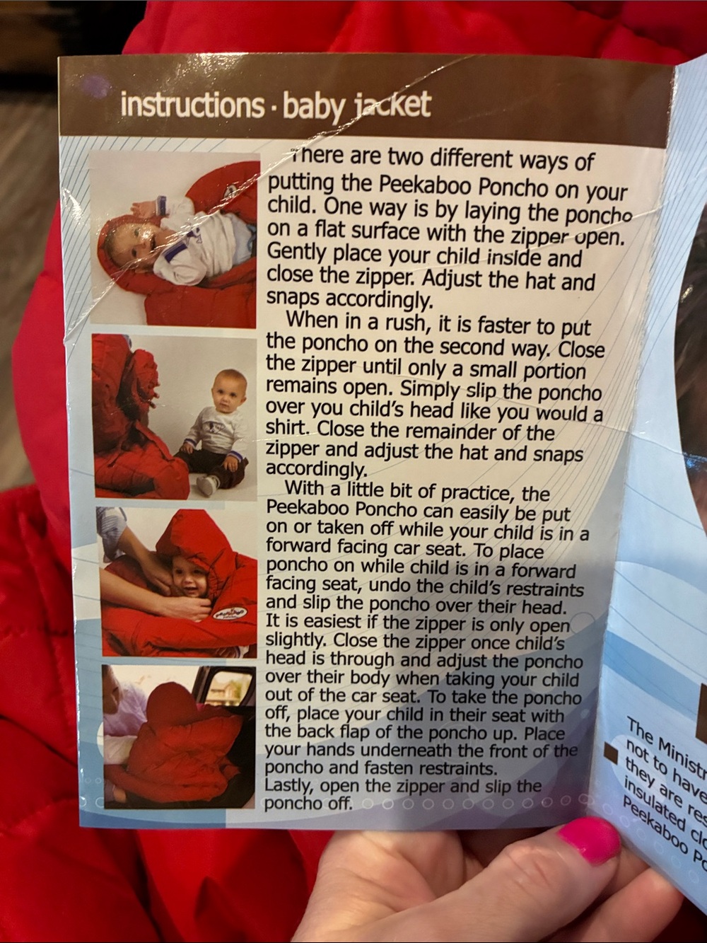 Peekaboo Poncho Red Quilted Jacket/car seat cover/shopping cart liner NWT - Picture 6 of 11